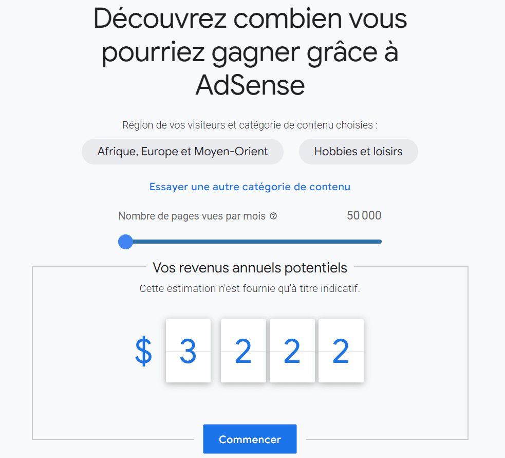 Simulateur de revenus Google Adsense